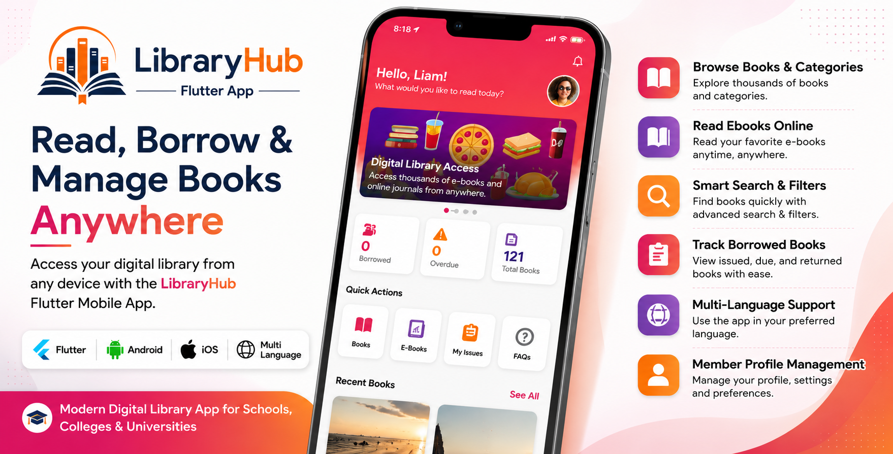 LibraryHub Flutter app feature overview